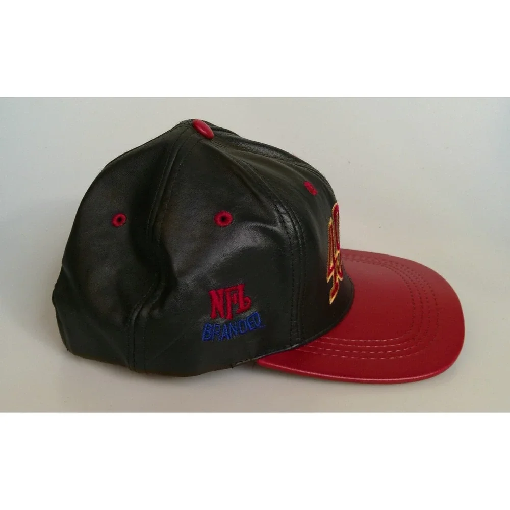 San Francisco 49ers Leather Snapback VTG 90s Hat Modern Cap USA NFL Black Red
